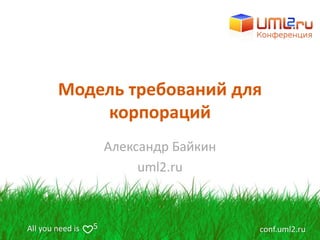 All you need is conf.uml2.ru5
Модель требований для
корпораций
Александр Байкин
uml2.ru
 