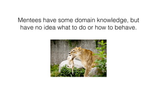 Mentees have some domain knowledge, but
have no idea what to do or how to behave.
 