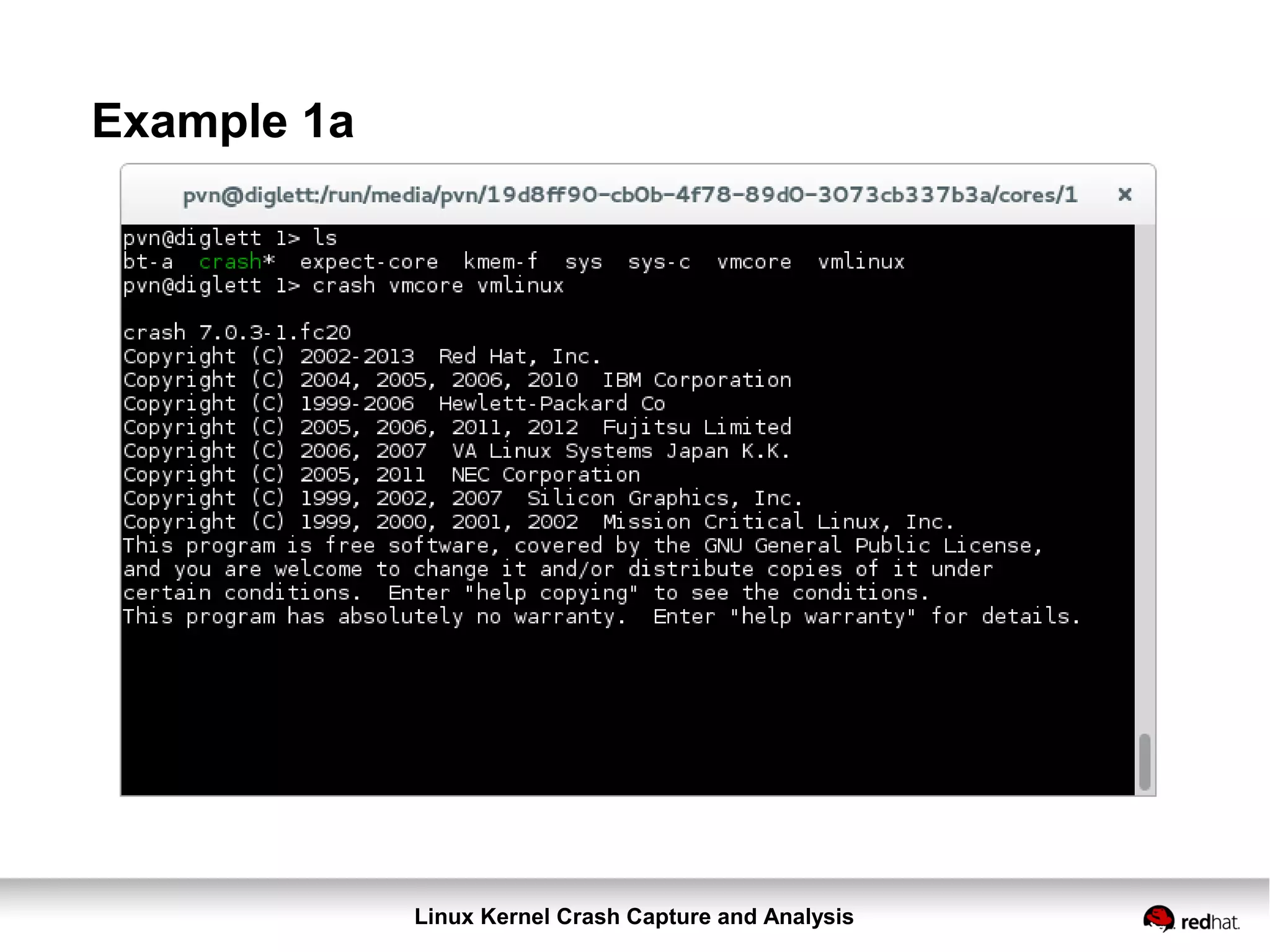 Linux Kernel Crash Capture and Analysis
Example 1a
 