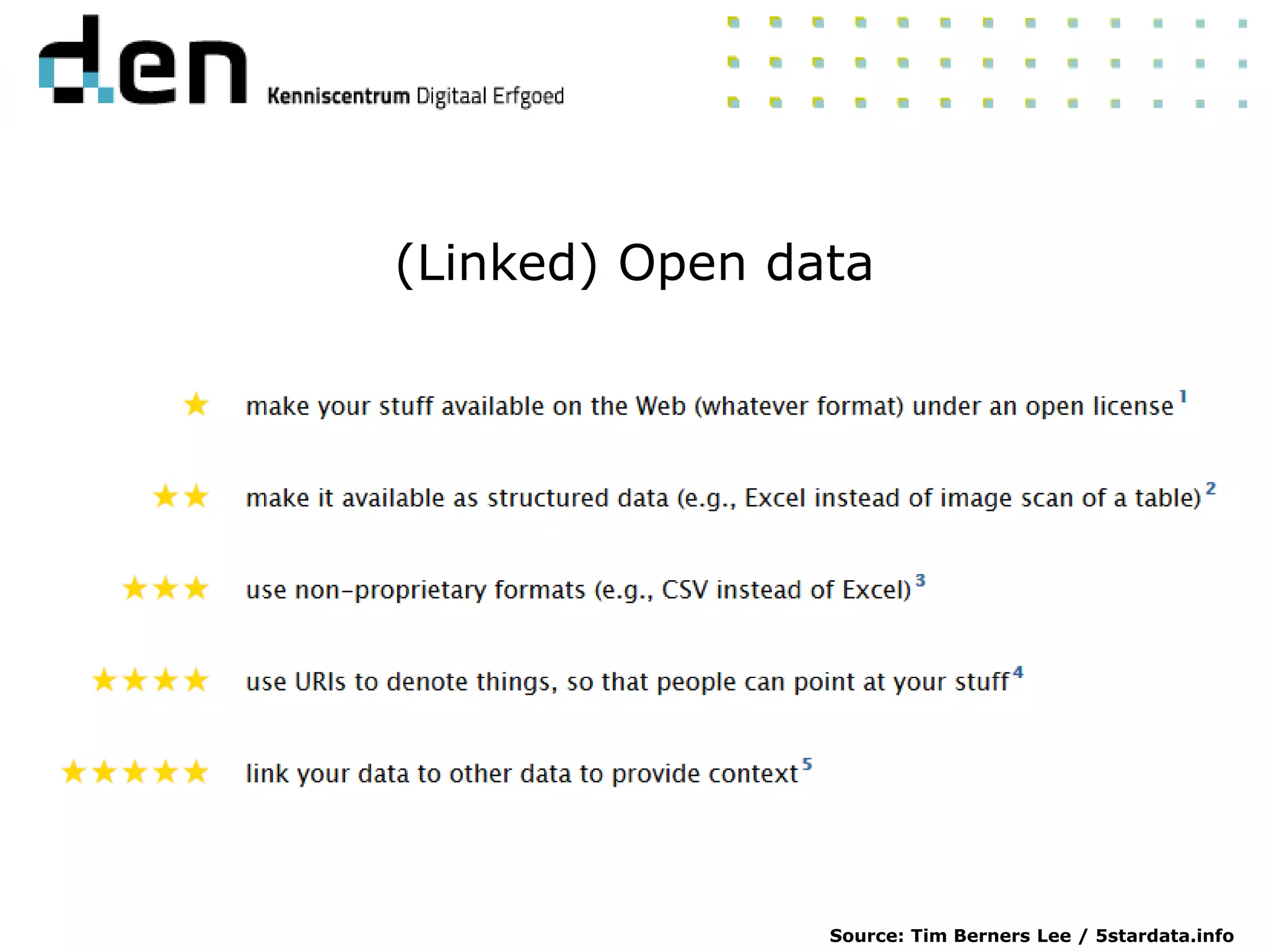 Source: Tim Berners Lee / 5stardata.info
(Linked) Open data
 