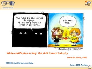 www.fire-italia.orgWhite certificates in Italy: the shift toward industry
Dario Di Santo, FIRE
ECEEE industrial summer study 
June 4 2014, Arnhem
The	
 