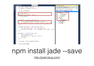 npm install jade --save
http://jade-lang.com/
 