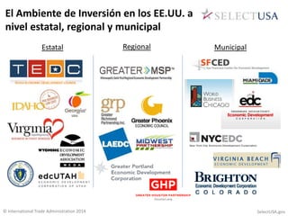 El Ambiente de Inversión en los EE.UU. a 
nivel estatal, regional y municipal 
Estatal Regional Municipal 
© International Trade Administration 2014 SelectUSA.gov 
 