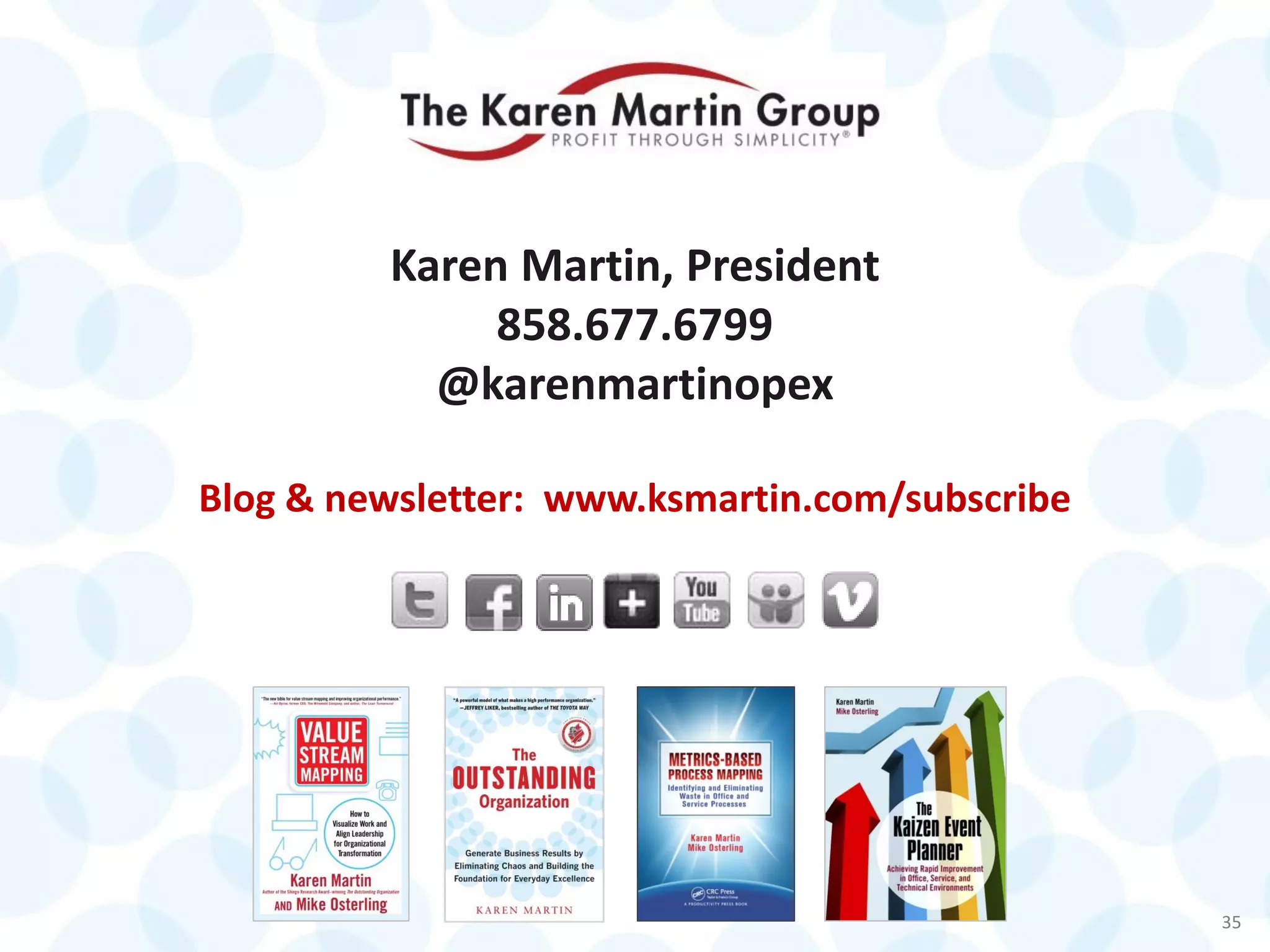 Karen Martin, President
858.677.6799
@karenmartinopex
Blog & newsletter: www.ksmartin.com/subscribe
35
 