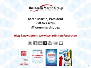 Karen Martin, President
858.677.6799
@karenmartinopex
Blog & newsletter: www.ksmartin.com/subscribe
35
 