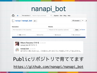 nanapi_bot
PublicݥȥƤƤޤ	
https://github.com/nanapi/nanapi_bot
 