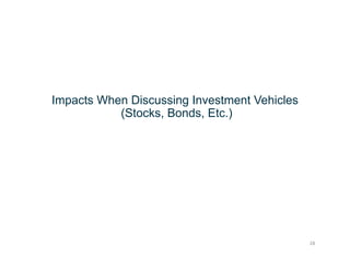 28
Impacts When Discussing Investment Vehicles
(Stocks, Bonds, Etc.)
 