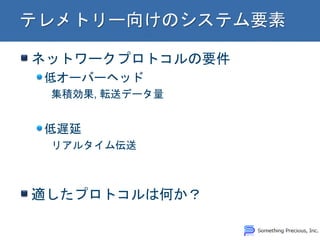 ネットワークプロトコルの要件 低オーバーヘッド 集積効果, 転送データ量 低遅延 リアルタイム伝送 適したプロトコルは何か？  