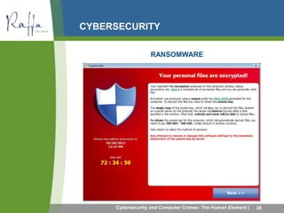CYBERSECURITY 
RANSOMWARE 
Cybersecurity and Computer Crimes: The Human Element | 26 
 