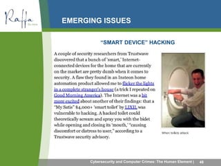 EMERGING ISSUES 
“SMART DEVICE” HACKING 
Cybersecurity and Computer Crimes: The Human Element | 48 
 