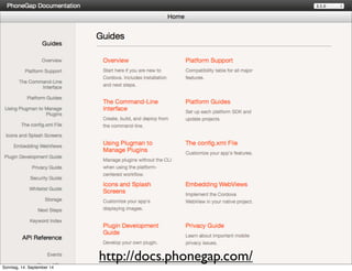 AlleRechteliegenbeiPeterHecker.Vervielfältigungistnichterlaubt.
http://docs.phonegap.com/
Sonntag, 14. September 14
 