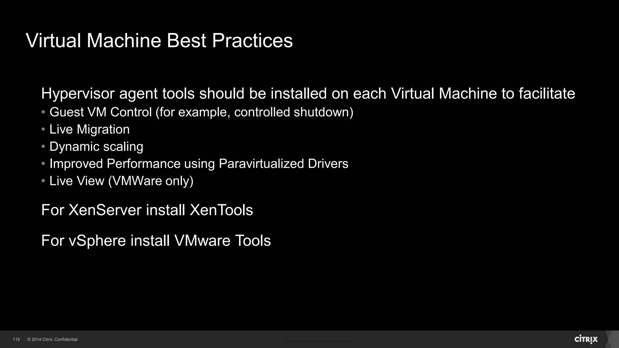 113 
VM Details Tab 
Provides general details on a VM 
• Current state 
- Running 
- Stopped 
• Template used at creation 
• The OS Type (for optimization purposes) 
• Any attached ISO 
• Compute Offering used 
• Zone name 
• Domain 
• Account 
• etc. 
Direct VM control buttons also available 
 