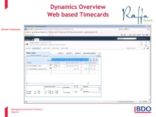 Managing Government Contracts 
Page 46 
Dynamics Overview Web based Timecards 
Online Timesheets 
4 
 