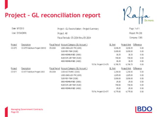 Managing Government Contracts 
Page 83 
Project – GL reconciliation report 
8 
 