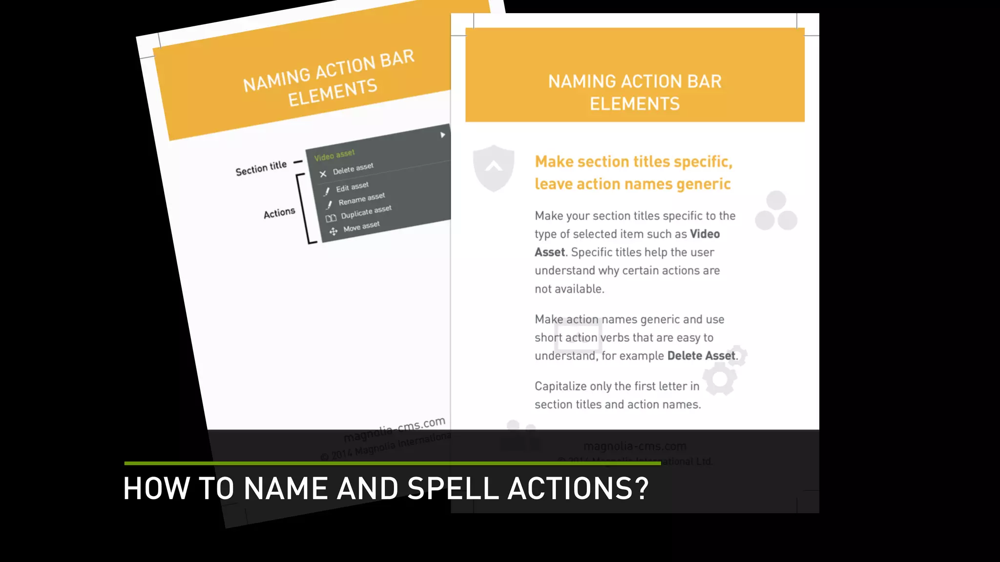 HOW TO NAME AND SPELL ACTIONS? 
 