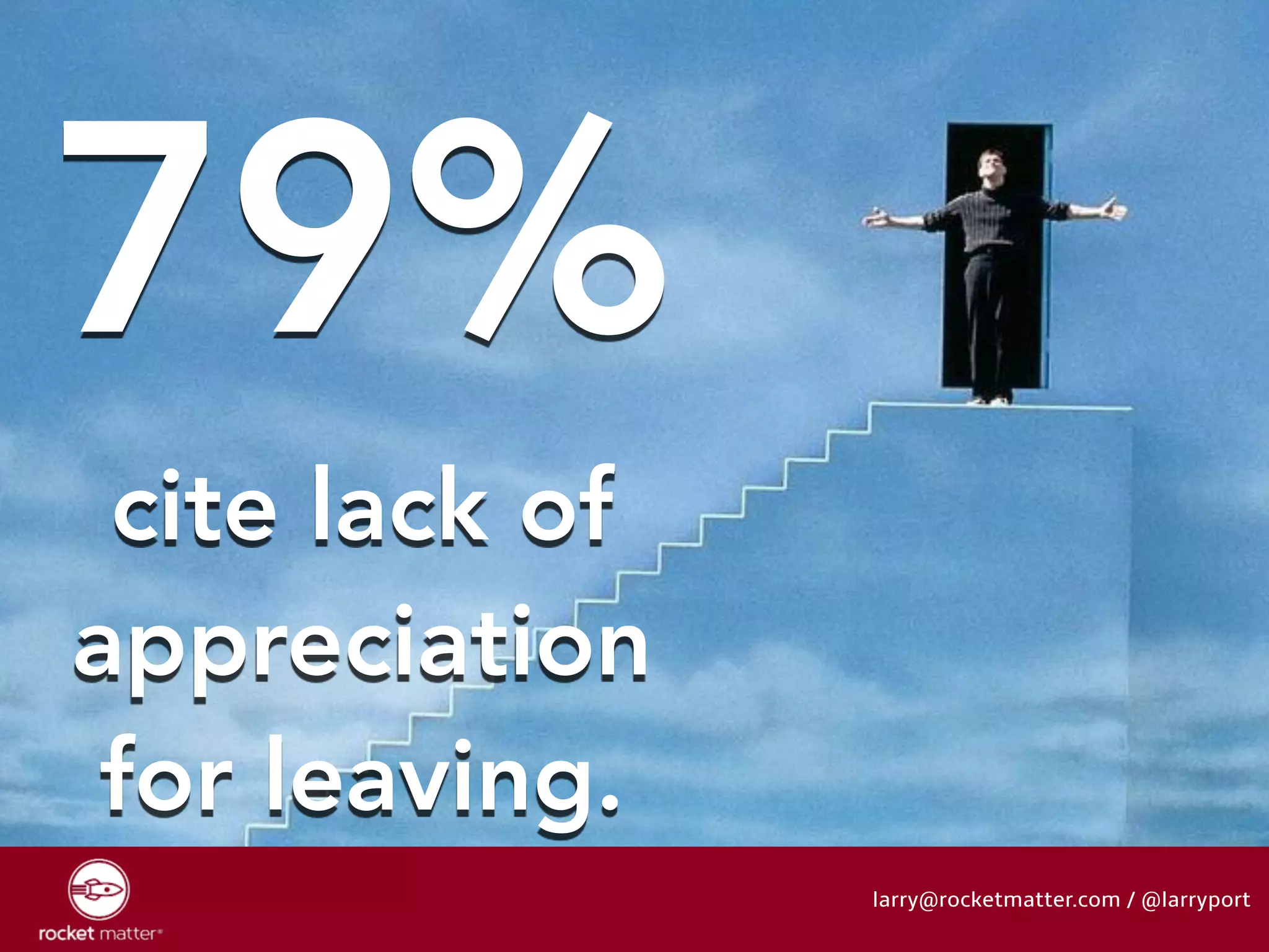 79% 
cite lack of 
appreciation 
for leaving. 
larry@rocketmatter.com / @larryport 
 