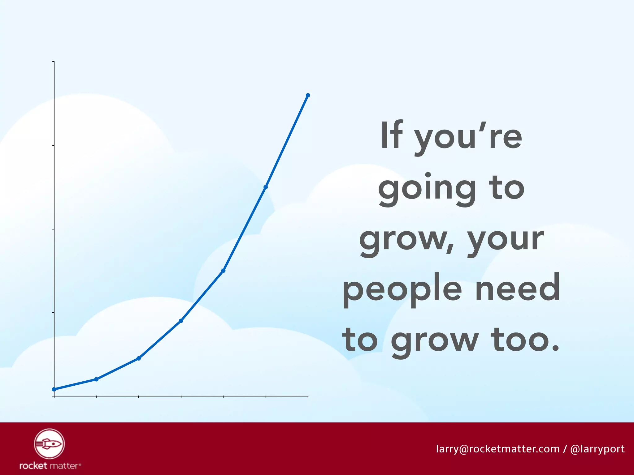 If you’re 
going to 
grow, your 
people need 
to grow too. 
larry@rocketmatter.com / @larryport 
 