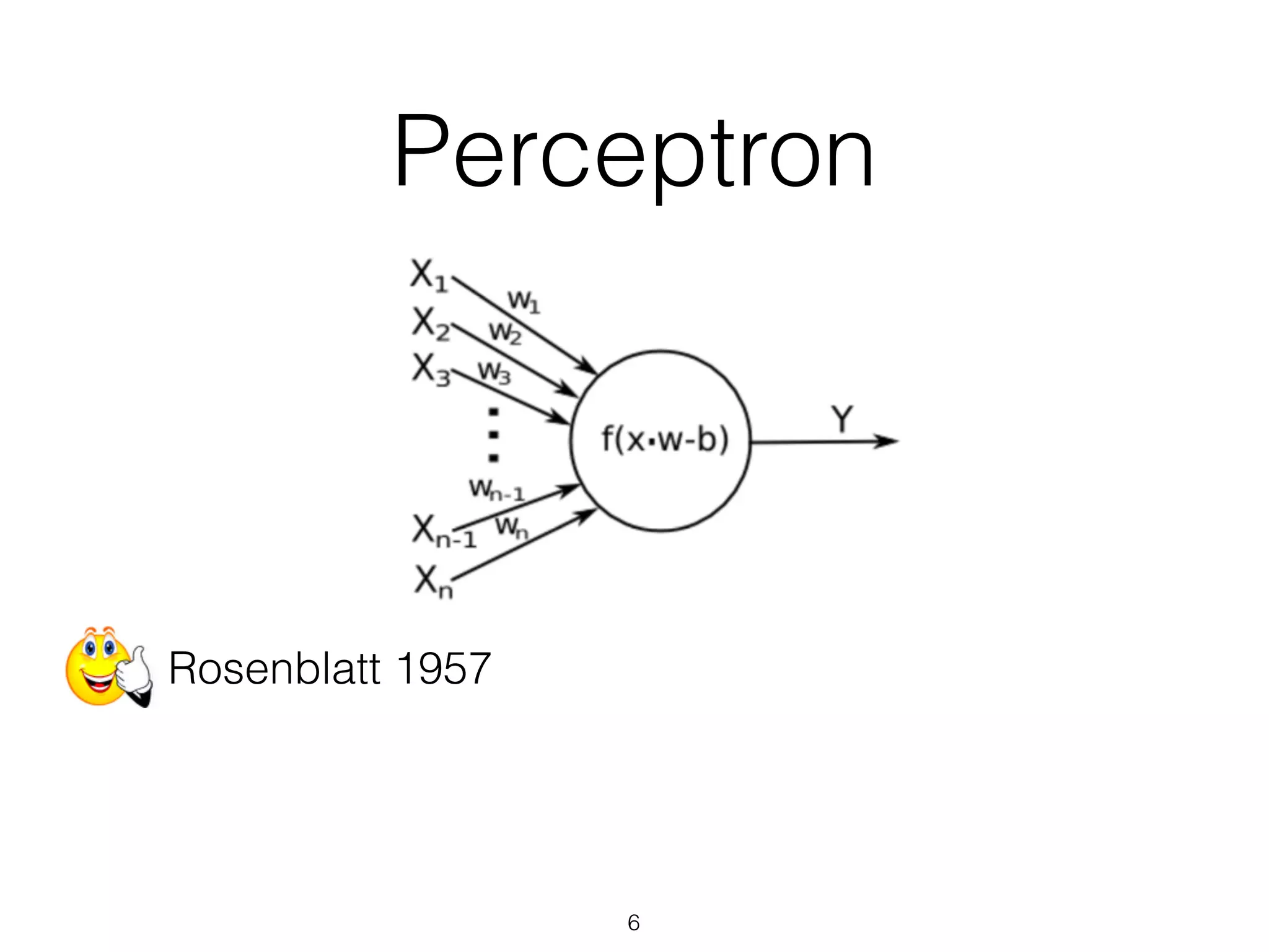 Perceptron 
6 
• Rosenblatt 1957 
 