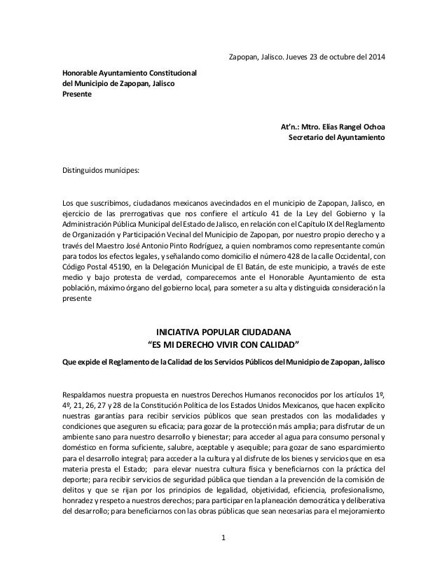 INICIATIVA POPULAR "ES MI DERECHO VIVIR CON CALIDAD"