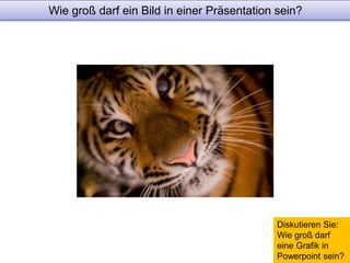 Wie groß darf ein Bild in einer Präsentation sein? 
Diskutieren Sie: 
Wie groß darf 
eine Grafik in 
Powerpoint sein? 
 