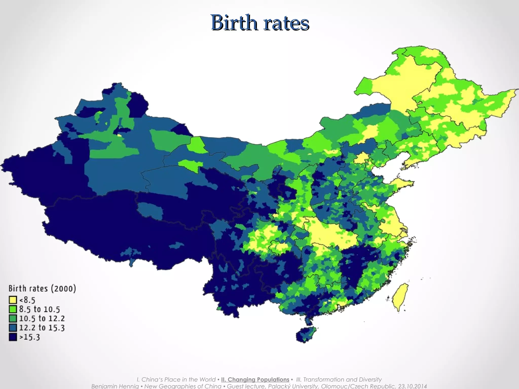 Province Population 2010Province Population 2010
I. China‘s Place in the World  II. Changing Populations  III. Transformation and Diversity
Benjamin Hennig  New Geographies of China  Guest lecture, Palacký University, Olomouc/Czech Republic, 23.10.2014
 