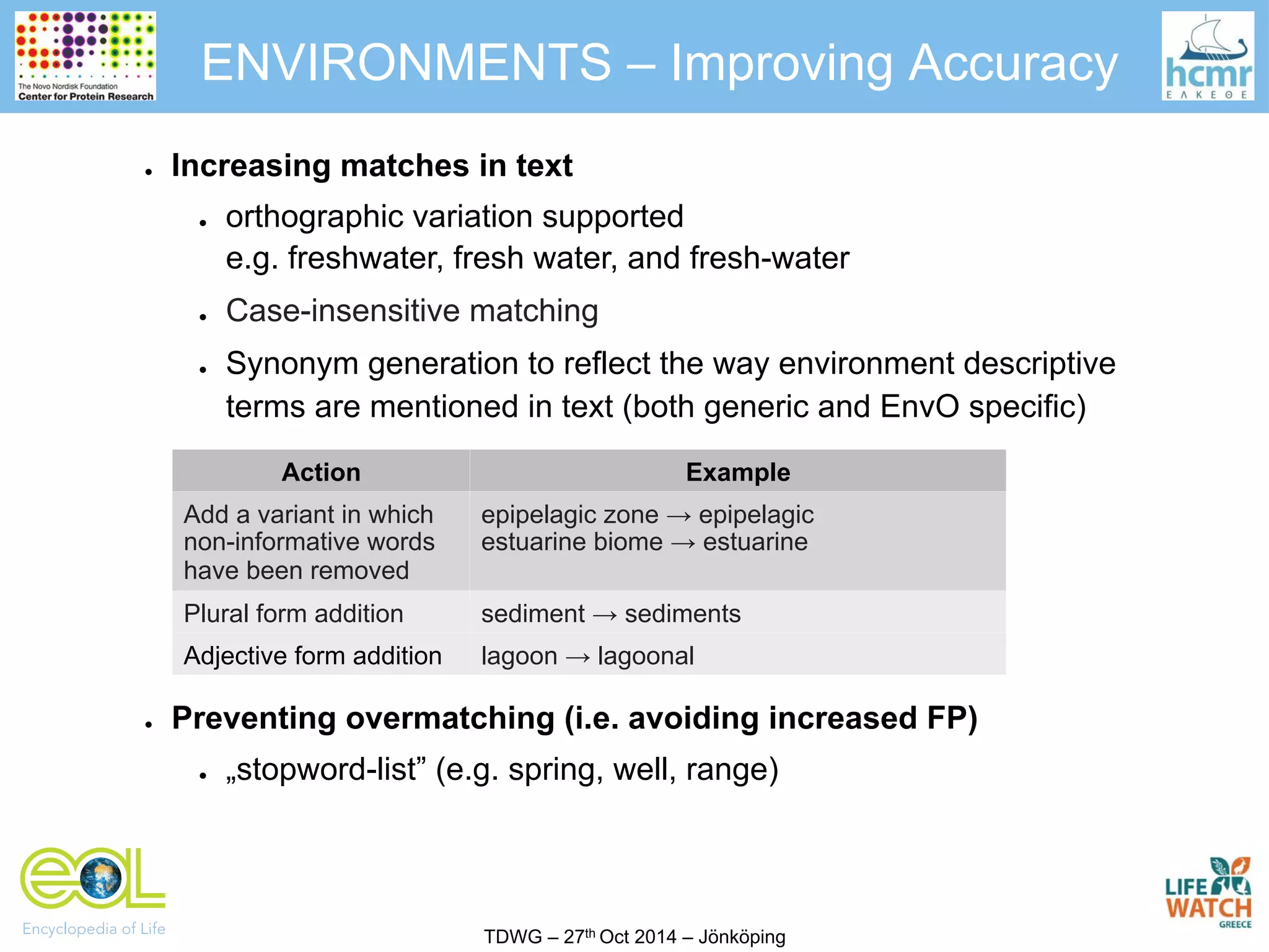 Over Matching 2014 10 TDWG - Environments-EOL | PDF