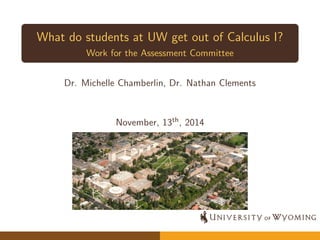 What do students at UW get out of Calculus I? 
Work for the Assessment Committee 
Dr. Michelle Chamberlin, Dr. Nathan Clements 
November, 13th, 2014 
 