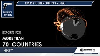 EXPORTS TO OTHER COUNTRIES (ex-USA)
DEFENSE &
SECURITY
EXPORTS FOR
MORE THAN
70 COUNTRIES
 
