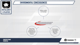 ENVIRONMENTAL CONSCIOUSNESS
Safety traffic
campaign
Participation
in associations
like APAE,
ABAI and
others
Recycling
events and
adaptation to
Environmental
Institute of
Paraná
METALLURGY
& PLASTICS
 
