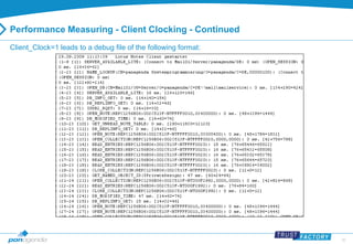 30 
Performance Measuring - Client Clocking - Continued 
Client_Clock=1 leads to a debug file of the following format: 
 