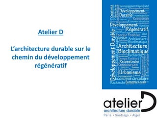 Atelier D
L’architecture durable sur le
chemin du développement
régénératif
 