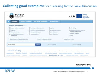 Collecting good examples: Peer Learning for the Social Dimension 
www.pl4sd.eu 
Higher education from the social dimension perspective 6 
 