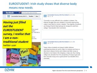 EUROSTUDENT: Irish study shows that diverse body 
means new needs 
Higher education from the social dimension perspective 9 
Having just filled 
out the 
EUROSTUDENT 
survey, I realise that 
I am a non-traditional 
student 
twitter user 
 