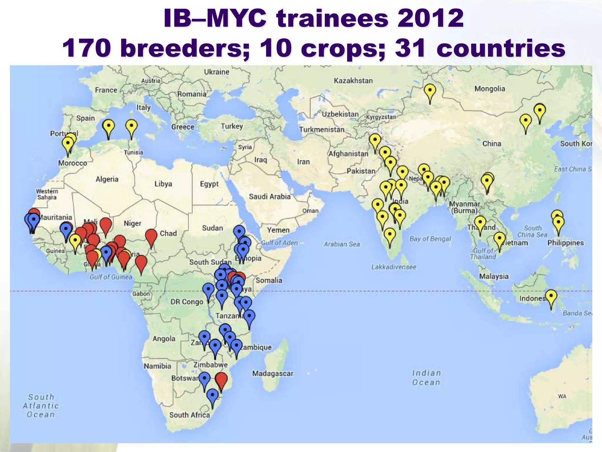 IB–MYC trainees 2012 170 breeders; 10 crops; 31 countries  