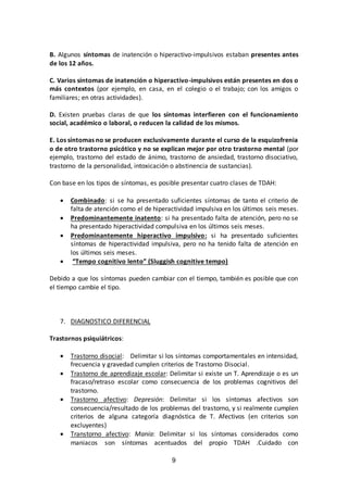 B. Algunos síntomas de inatención o hiperactivo-impulsivos estaban presentes antes 
de los 12 años. 
C. Varios síntomas de...