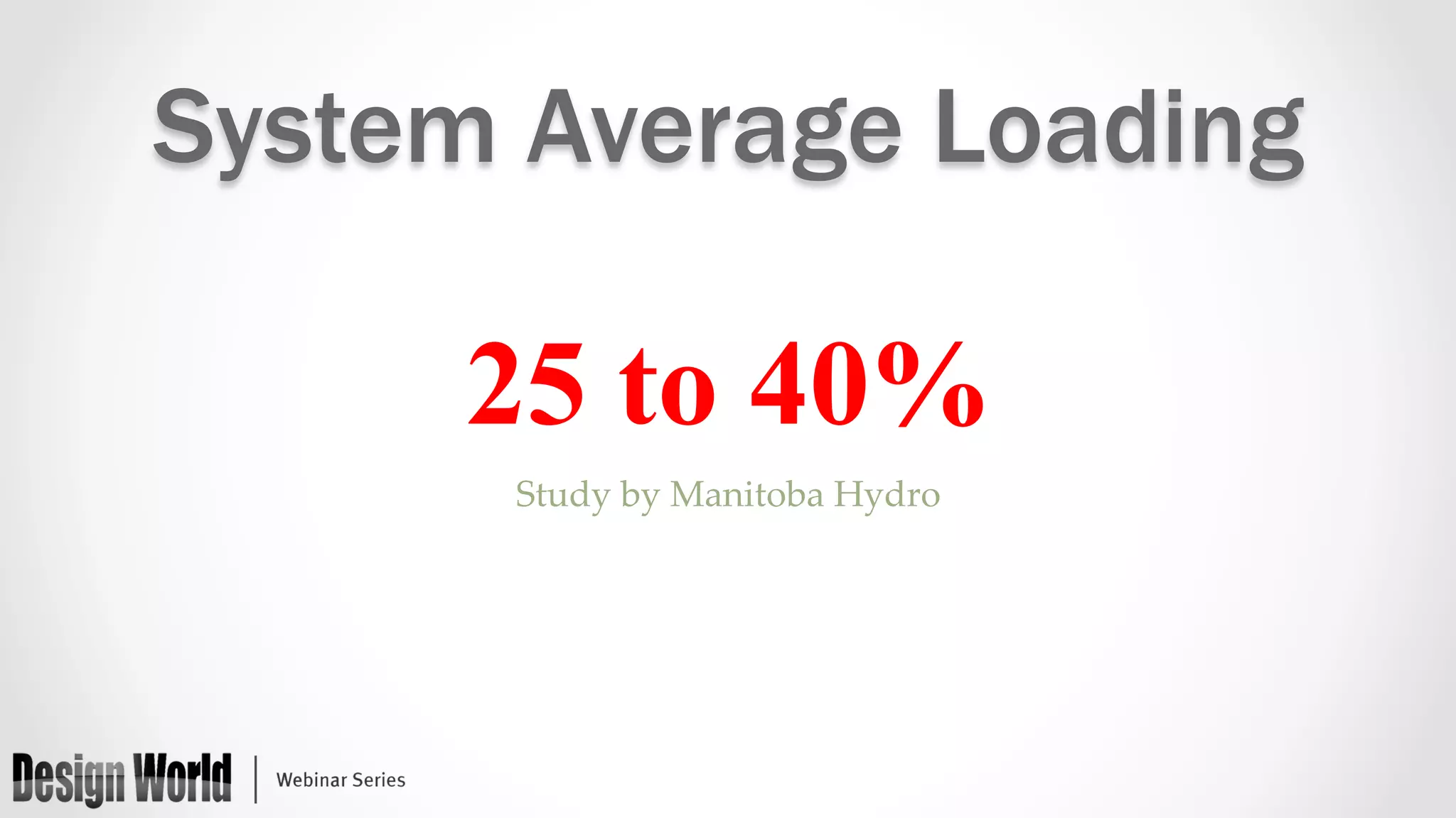 System Average Loading 
25 to 40% 
Study by Manitoba Hydro 
 