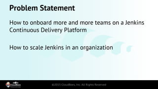 Problem Statement
How to onboard more and more teams on a Jenkins
Continuous Delivery Platform
How to scale Jenkins in an organization
 