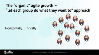 The “organic” agile growth –
“let each group do what they want to” approach
Horizontally … Virally
 