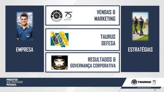 EMPRESA
TAURUS
DEFESA
RESULTADOS &
GOVERNANÇA CORPORATIVA
ESTRATÉGIAS
VENDAS &
MARKETING
44
 