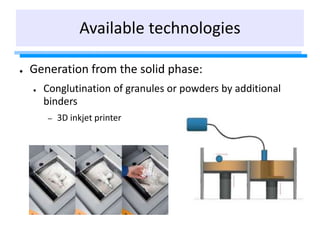 ● Generation from the solid phase:
● Conglutination of granules or powders by additional
binders
– 3D inkjet printer
Avail...
