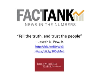 “Tell the truth, and trust the people”
-- Joseph N. Pew, Jr.
http://bit.ly/dUvWe3
http://bit.ly/100qMub

 