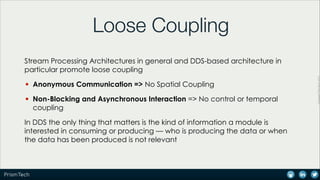 Loose Coupling
• Anonymous Communication => No Spatial Coupling
• Non-Blocking and Asynchronous Interaction => No control ...