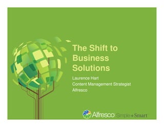 The Shift to
Business
Solutions
Laurence Hart
Content Management Strategist
Alfresco

 