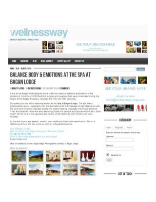 Balance Body & Emotions at the Spa at Bagan Lodge featured by Wellness Way Magazine