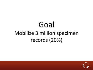 Goal
Mobilize 3 million specimen
records (20%)
 