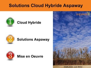 5
Solutions Cloud Hybride Aspaway
Cloud Hybride
Solutions Aspaway
Mise en Oeuvre
Crédit photo : Loic Simon
5
 