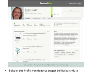 • Beispiel des Profils von Beatrice Lugger bei ResearchGate
 