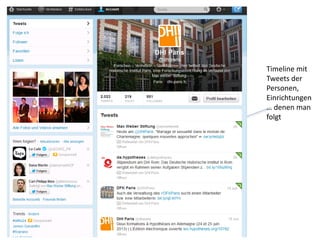 Timeline mit
Tweets der
Personen,
Einrichtungen
… denen man
folgt
 