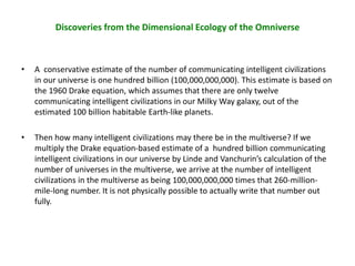 Discoveries from the Dimensional Ecology of the Omniverse
• A conservative estimate of the number of communicating intelli...