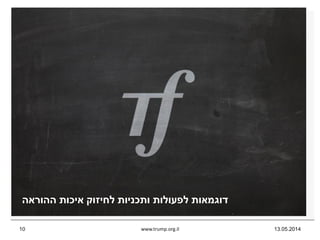 ‫ההוראה‬ ‫איכות‬ ‫לחיזוק‬ ‫ותכניות‬ ‫לפעולות‬ ‫דוגמאות‬
13.05.2014www.trump.org.il10
 